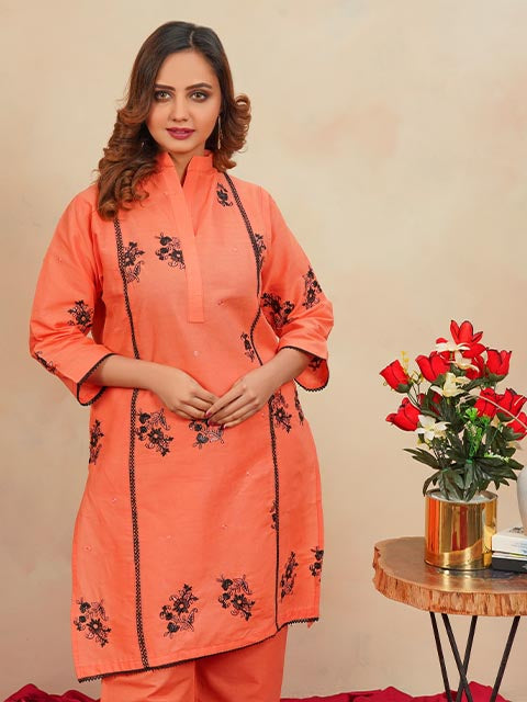 Peach Blossom Embroidered Dress