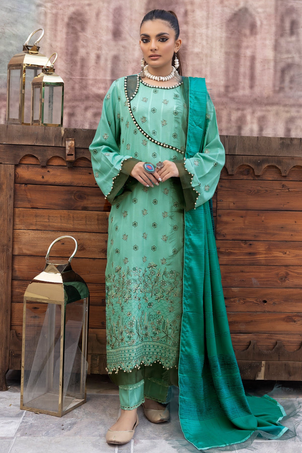 Dhanak DH-30 : Unstitched Luxury Embroidered Dhanak 3PC