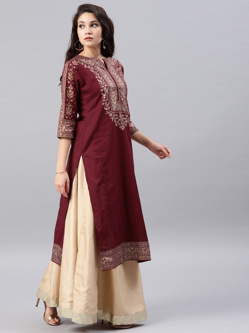 Maroon printed kurta
