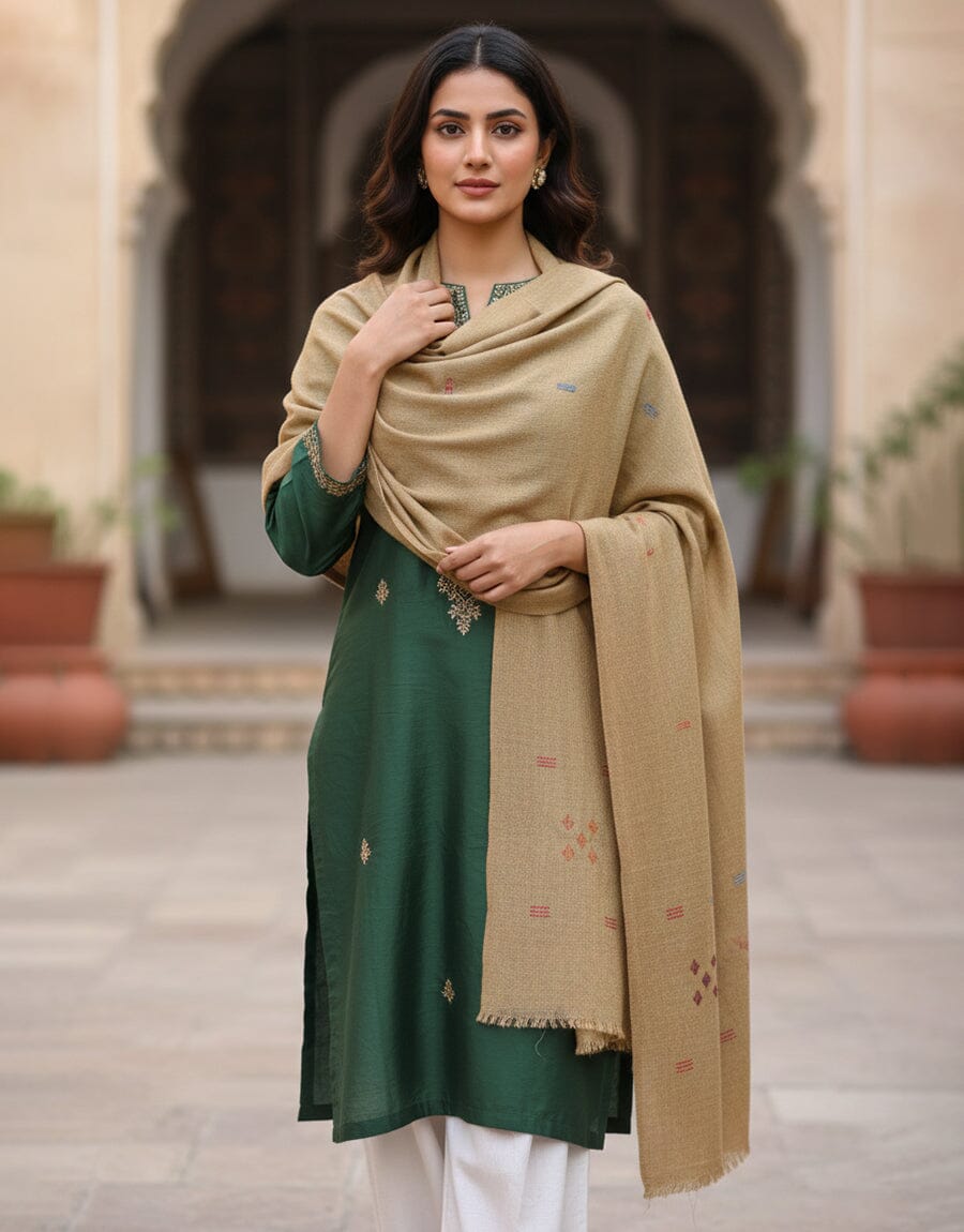Khaddi Embroidered Shawl-13 Brown Apparel & Accessories KHAS STORES