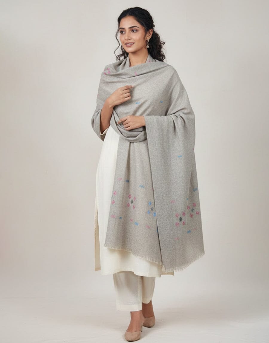 Khaddi Embroidered Shawl-13 Light Grey Apparel & Accessories KHAS STORES