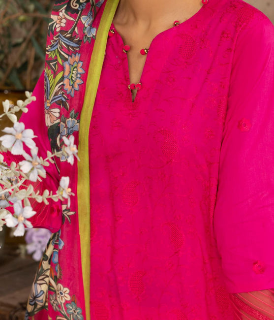Shirt Trouser Dupatta - Magenta - Lawn Suit - 1137