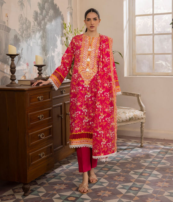 Shirt Trouser Dupatta - Pink - Lawn Suit - 1102
