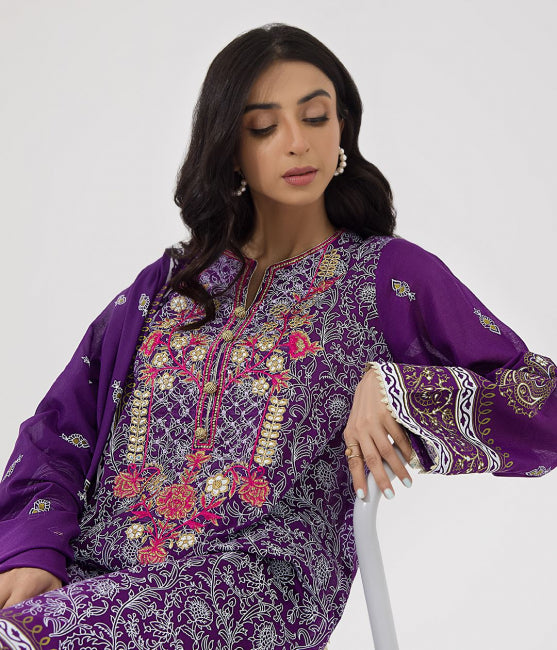 Shirt Shalwar Dupatta - Purple - Lawn Suit - 0196