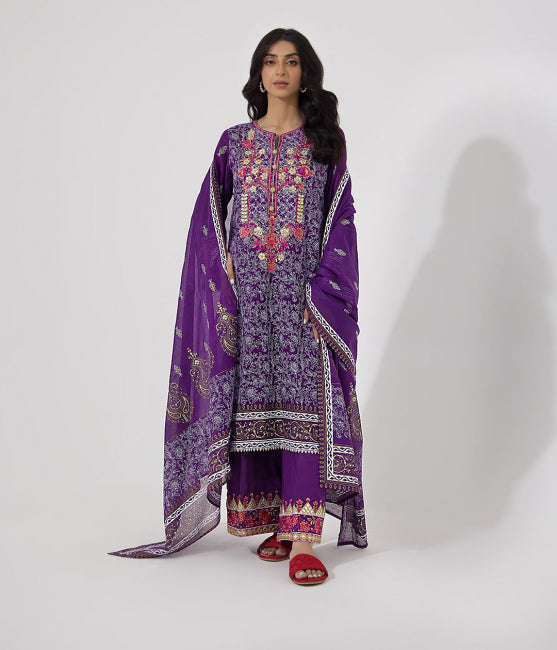 Shirt Shalwar Dupatta - Purple - Lawn Suit - 0196