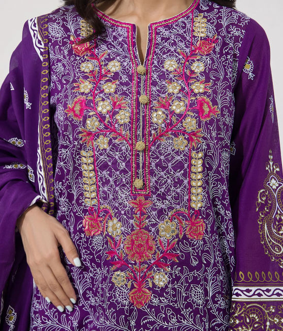 Shirt Shalwar Dupatta - Purple - Lawn Suit - 0196