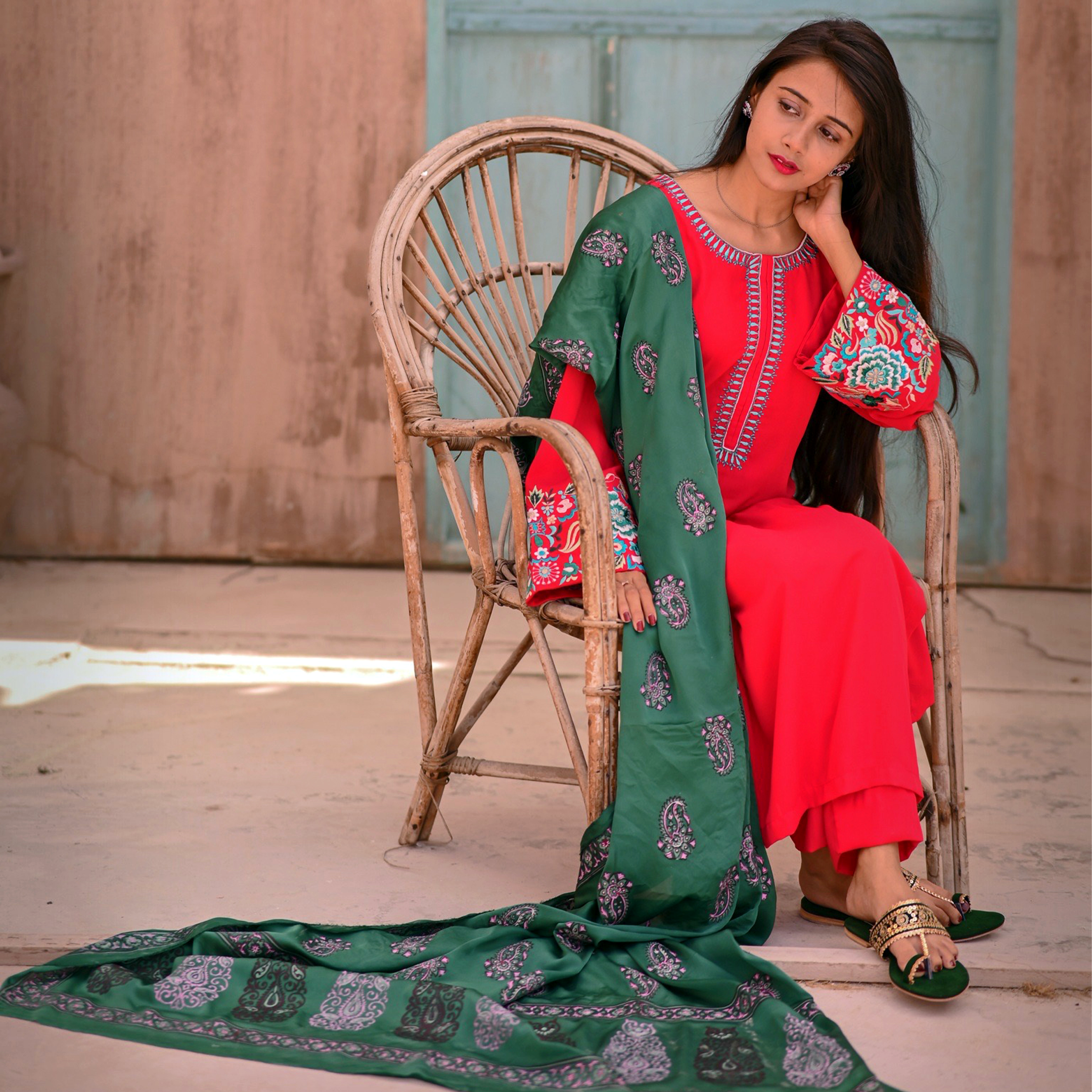 Red Malai Georgette Shirt(3 Piece Stitched)