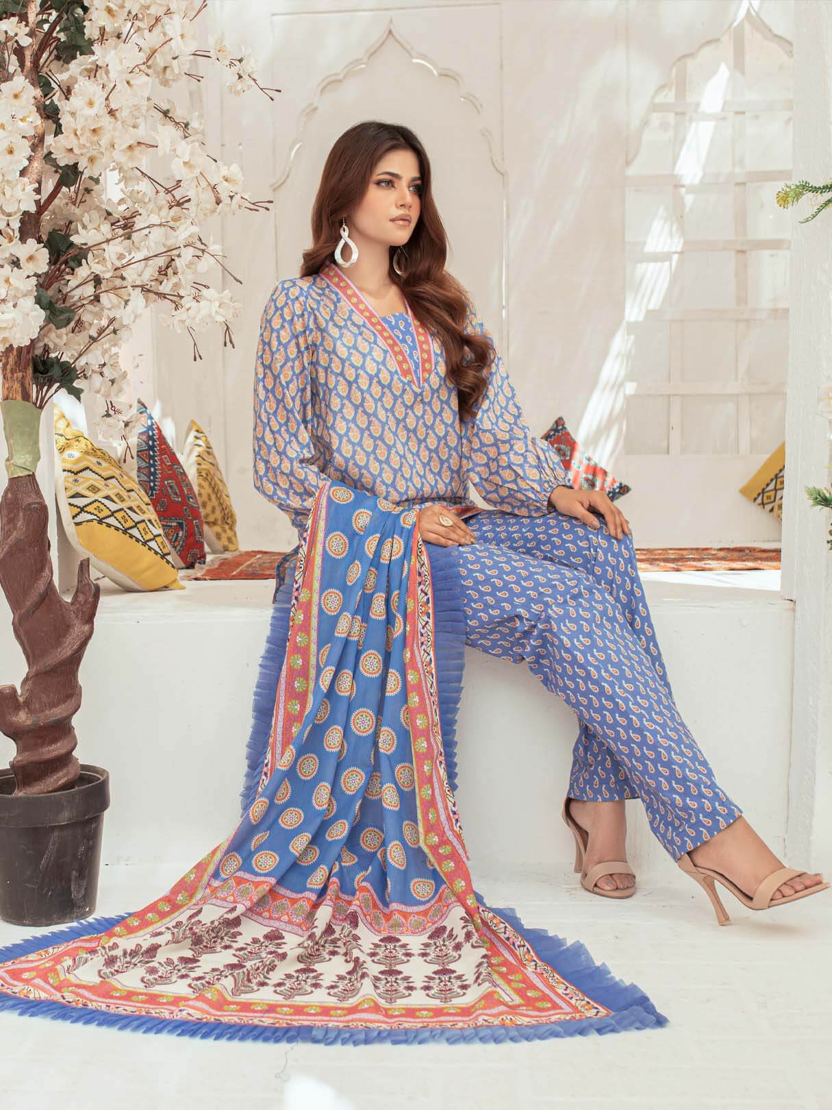 FREESIA - BLUE 3 PIECE UNSTITCHED LAWN