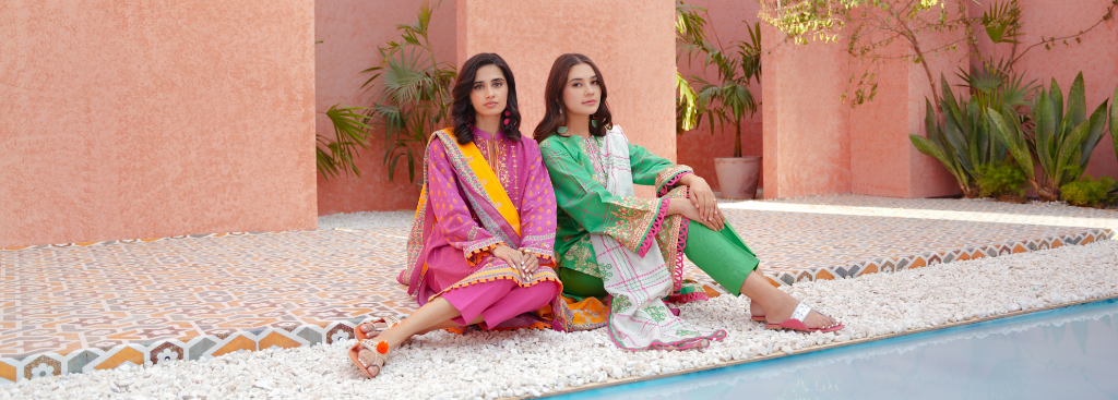Summer Lawn Pink and Green Dresses