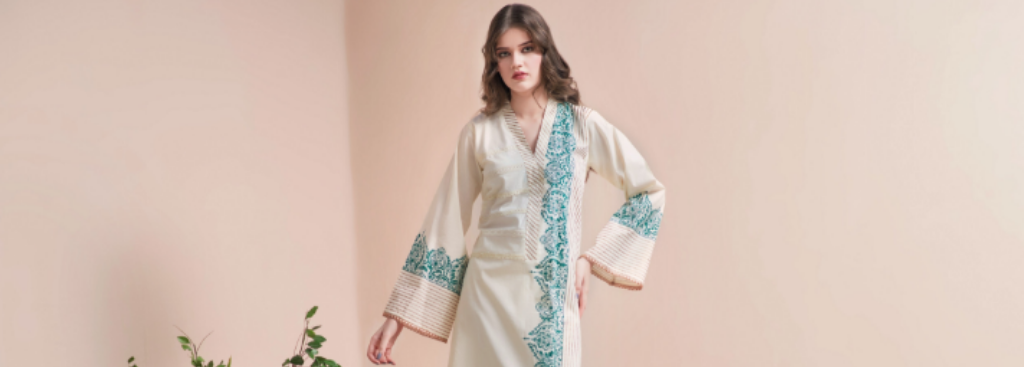 Cream and Green Color 2 Piece Dress