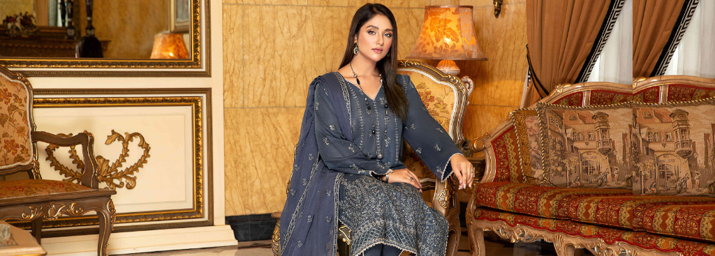 Blue embroidered dress