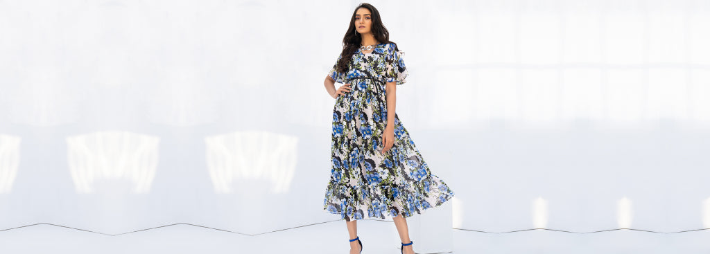 Blue floral western maxi dress