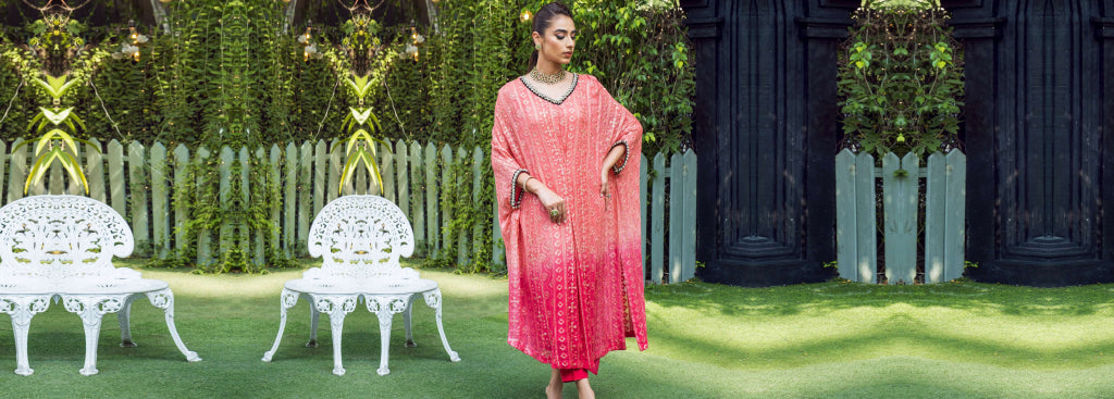 Two tone Chikankari kaftan
