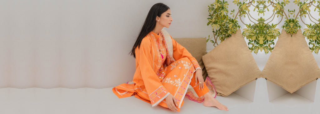 Orange 3 Piece Lawn Dress
