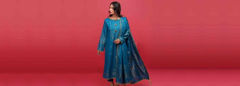 3 Piece Unstitched Jacquard Dress