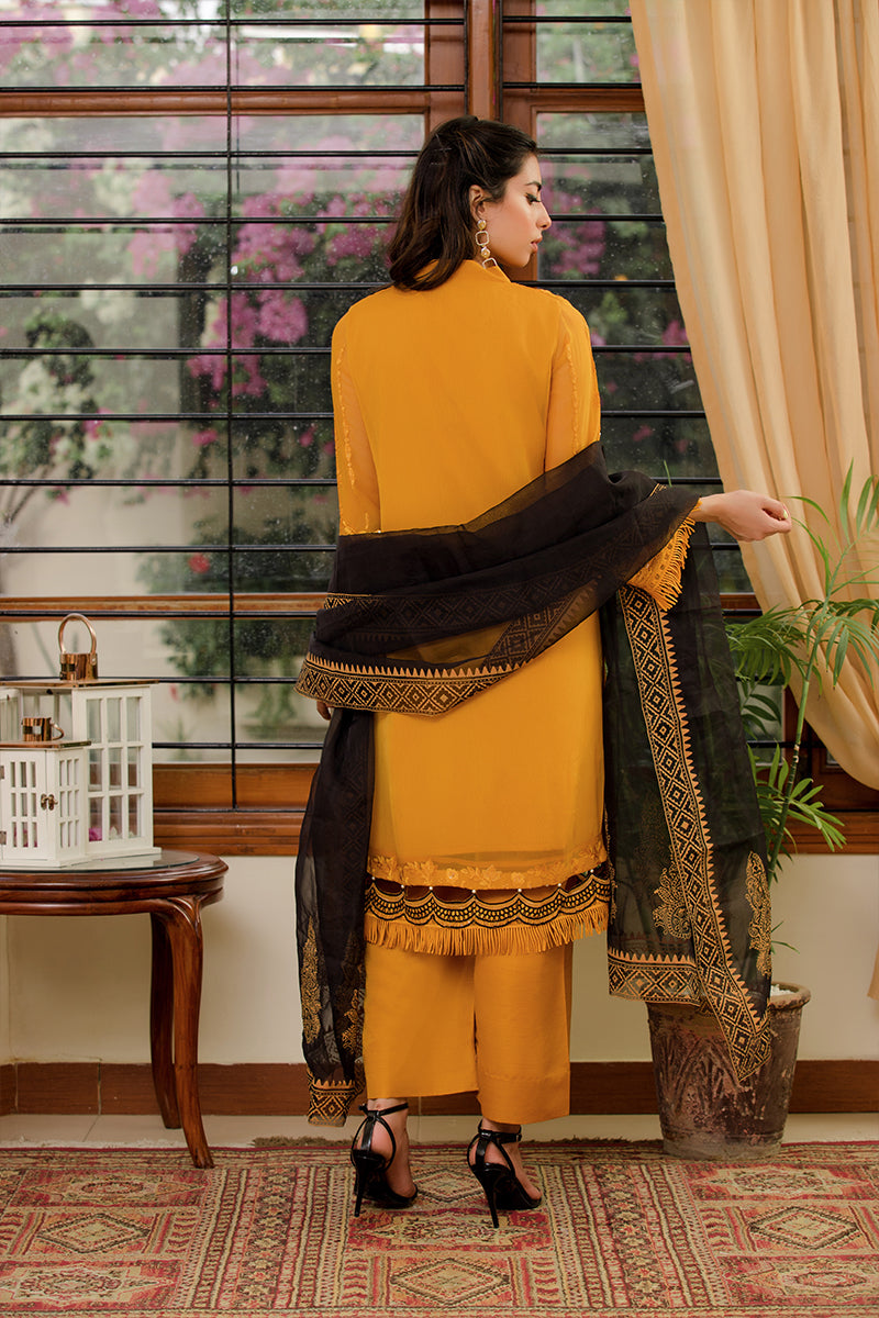 3 Piece Unstitched Chiffon Embroidered - Saffron