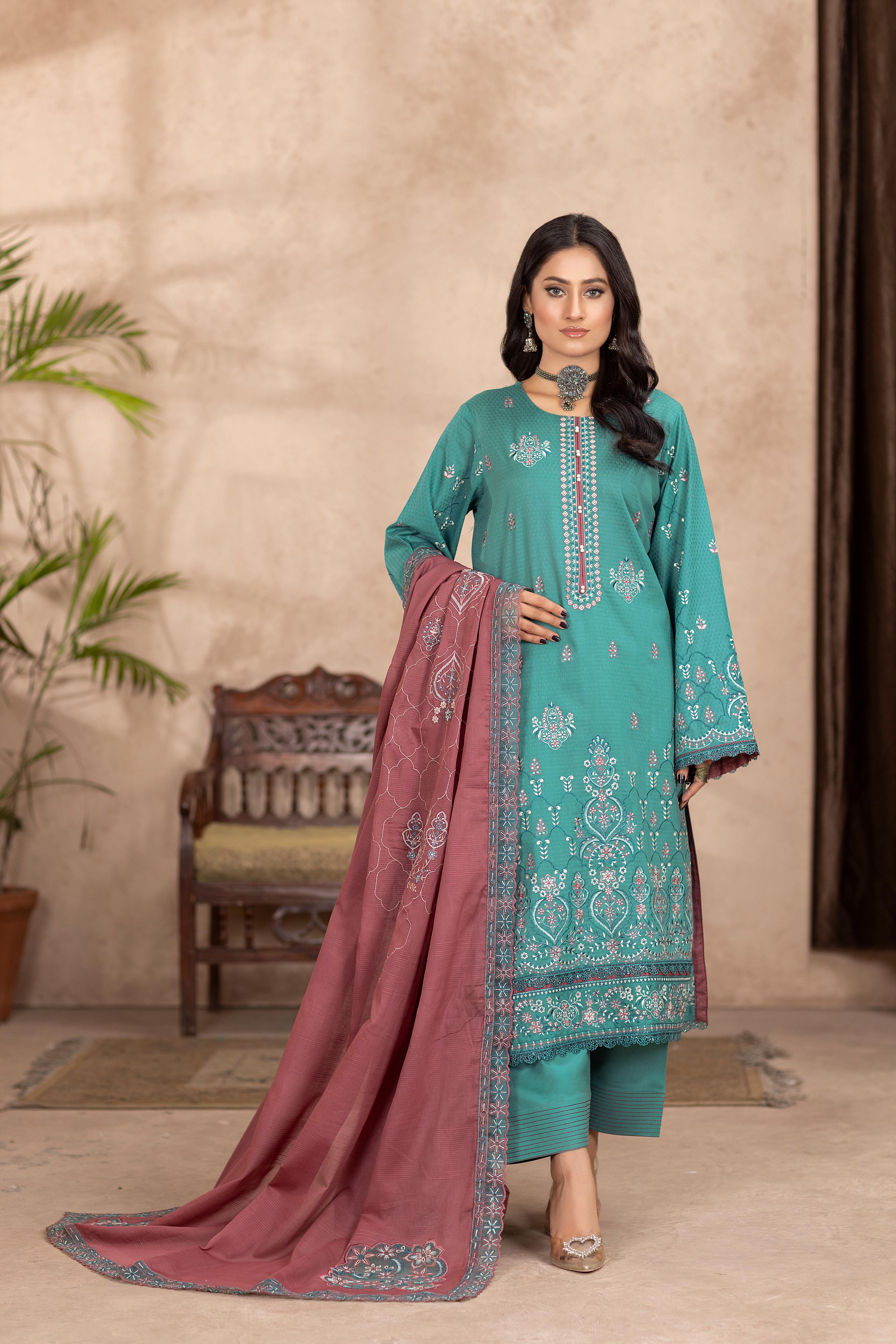 Qalb D-40 : Embroidered Doria Lawn 3pc