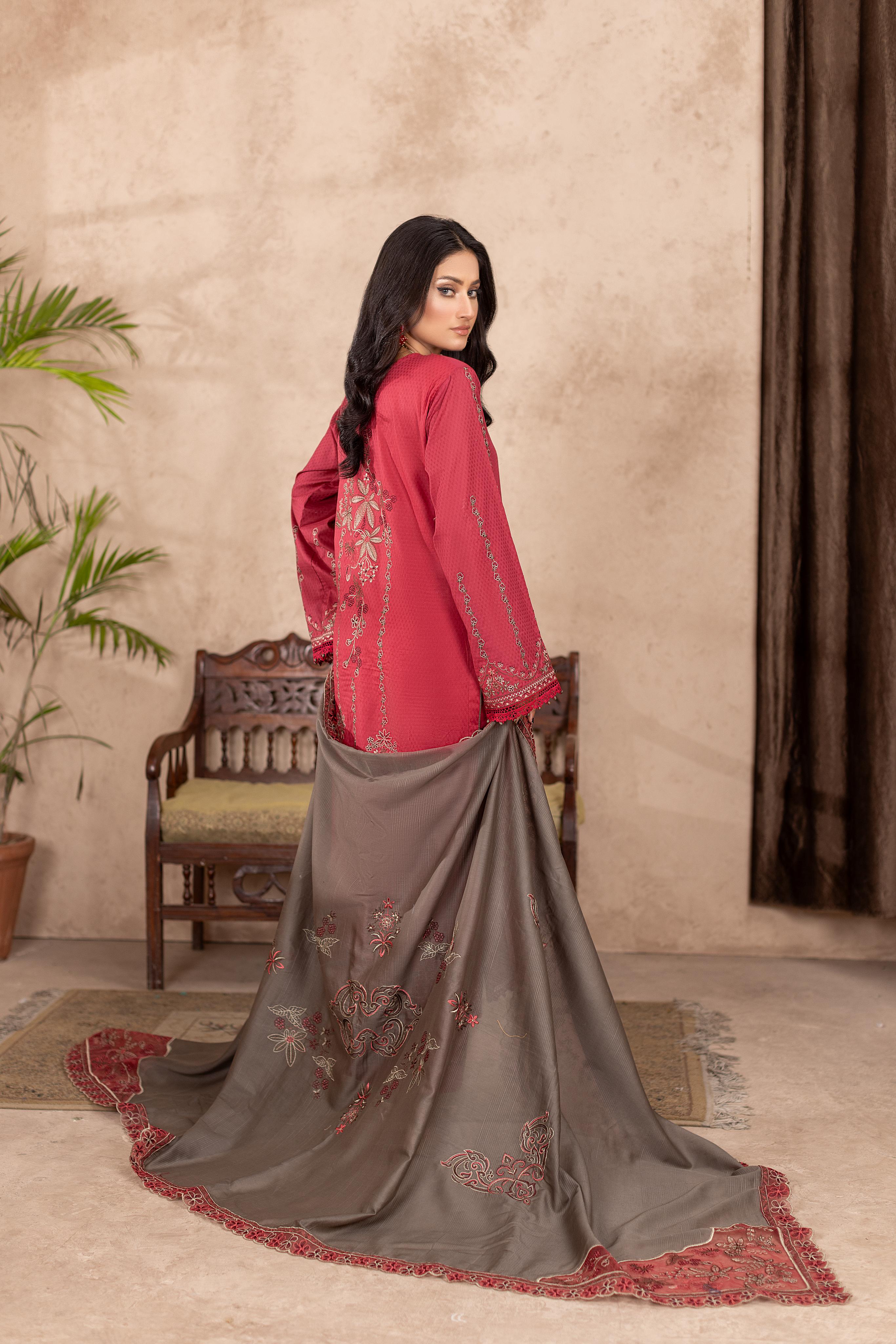Qalb D-36 : Embroidered Doria Lawn 3pc