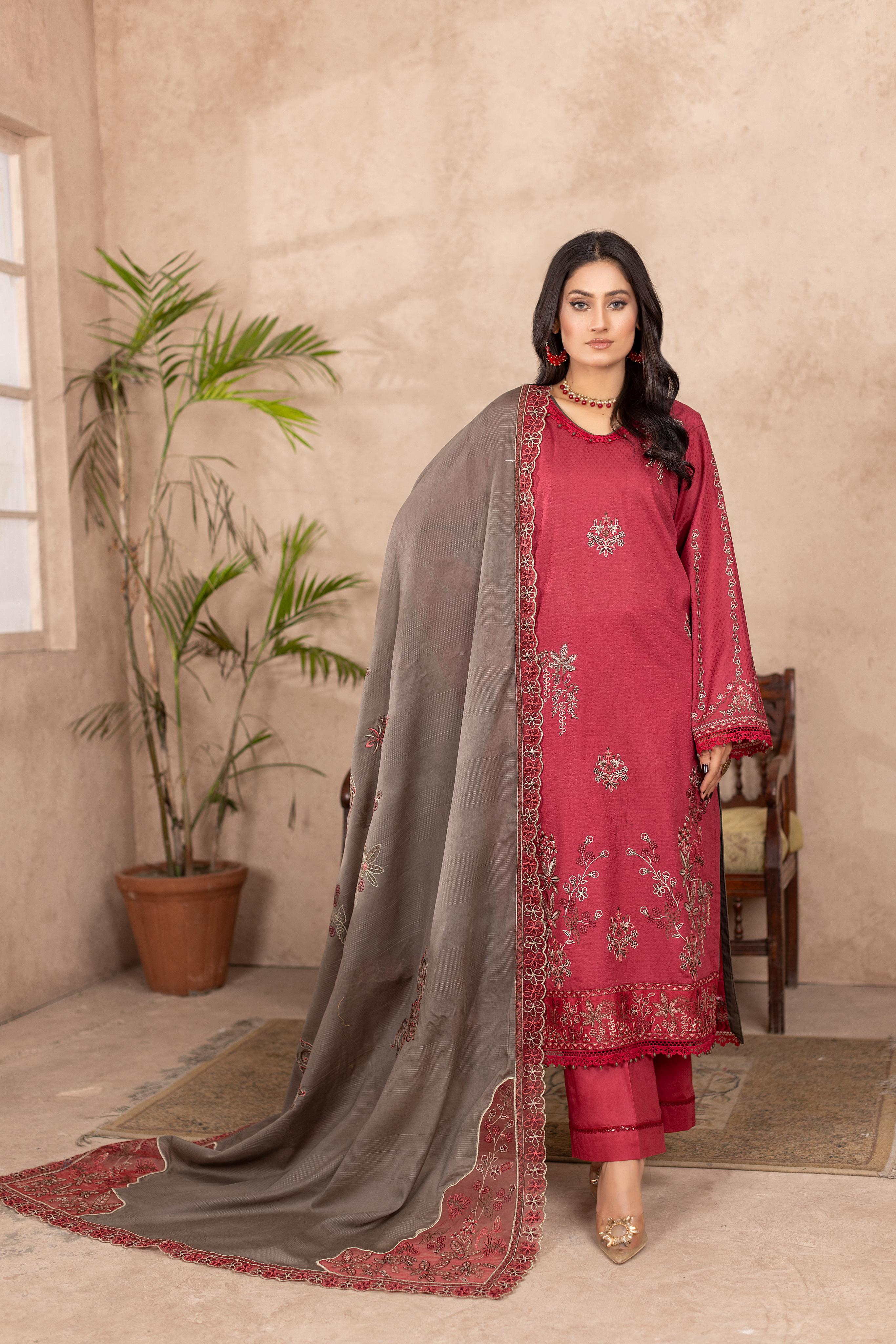 Qalb D-36 : Embroidered Doria Lawn 3pc