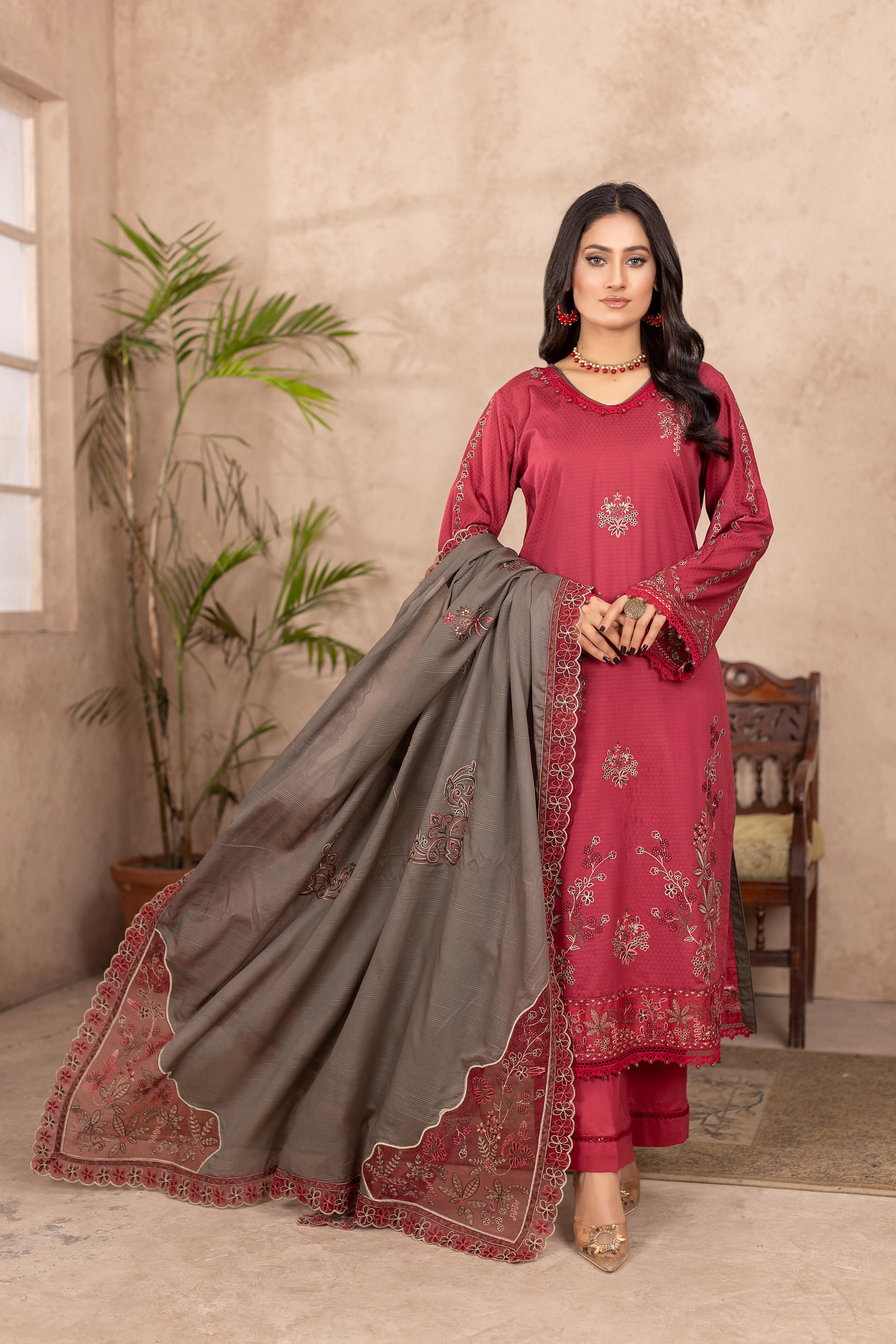 Qalb D-36 : Embroidered Doria Lawn 3pc