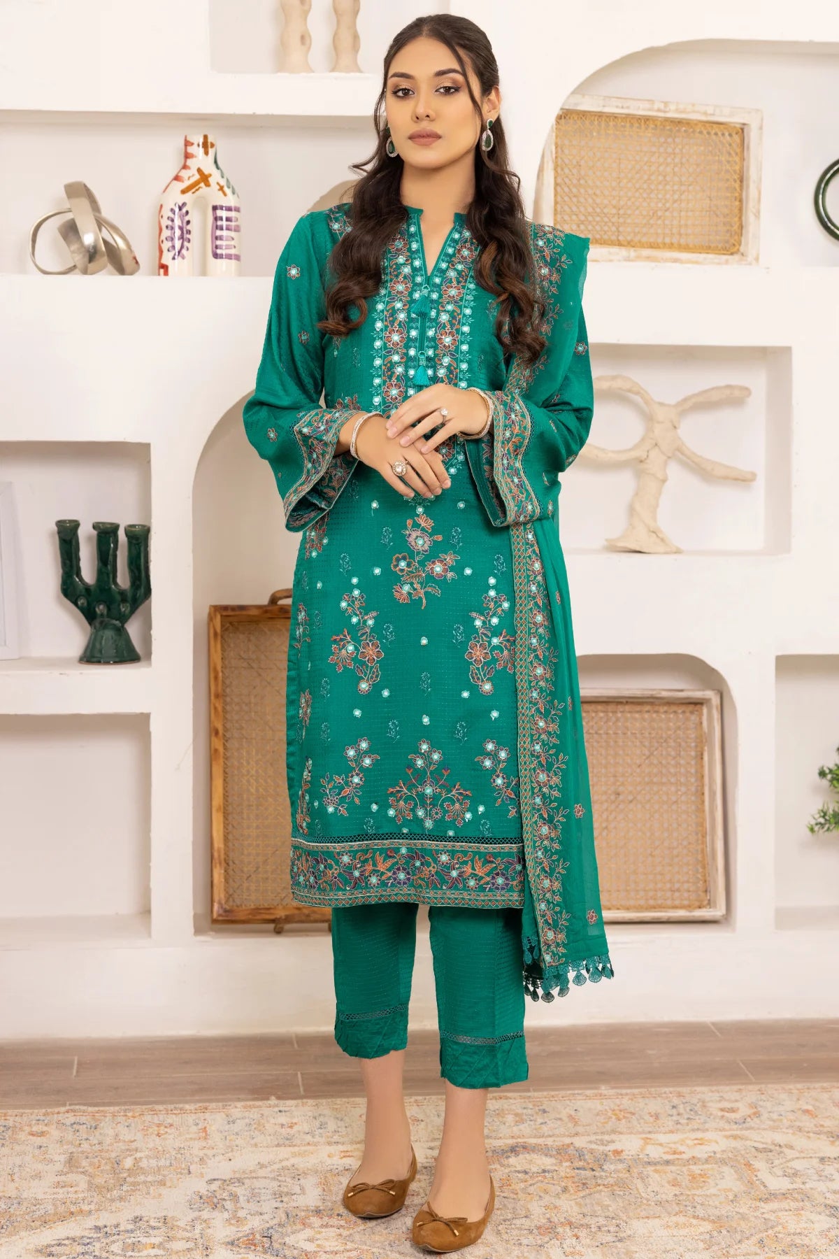 Flora F-30 : Unstitched Embroidered Viscose 3PC