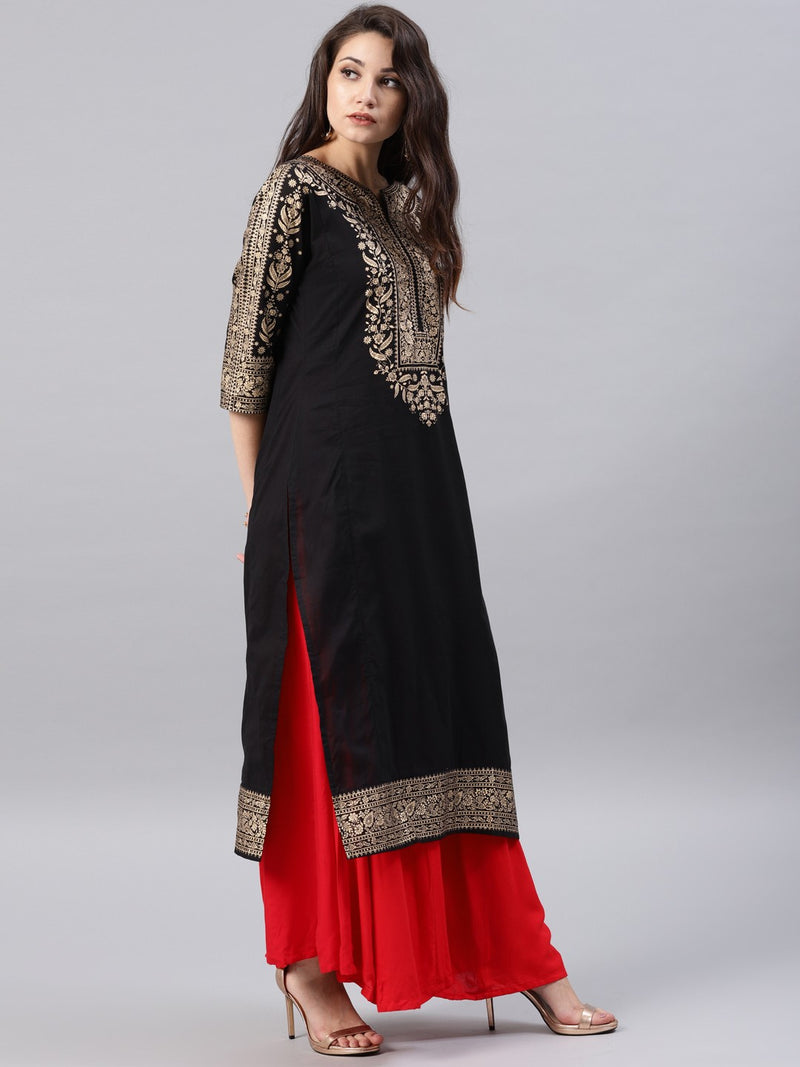 Black printed kurta