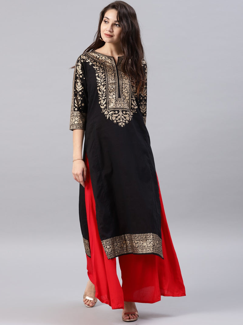 Black printed kurta