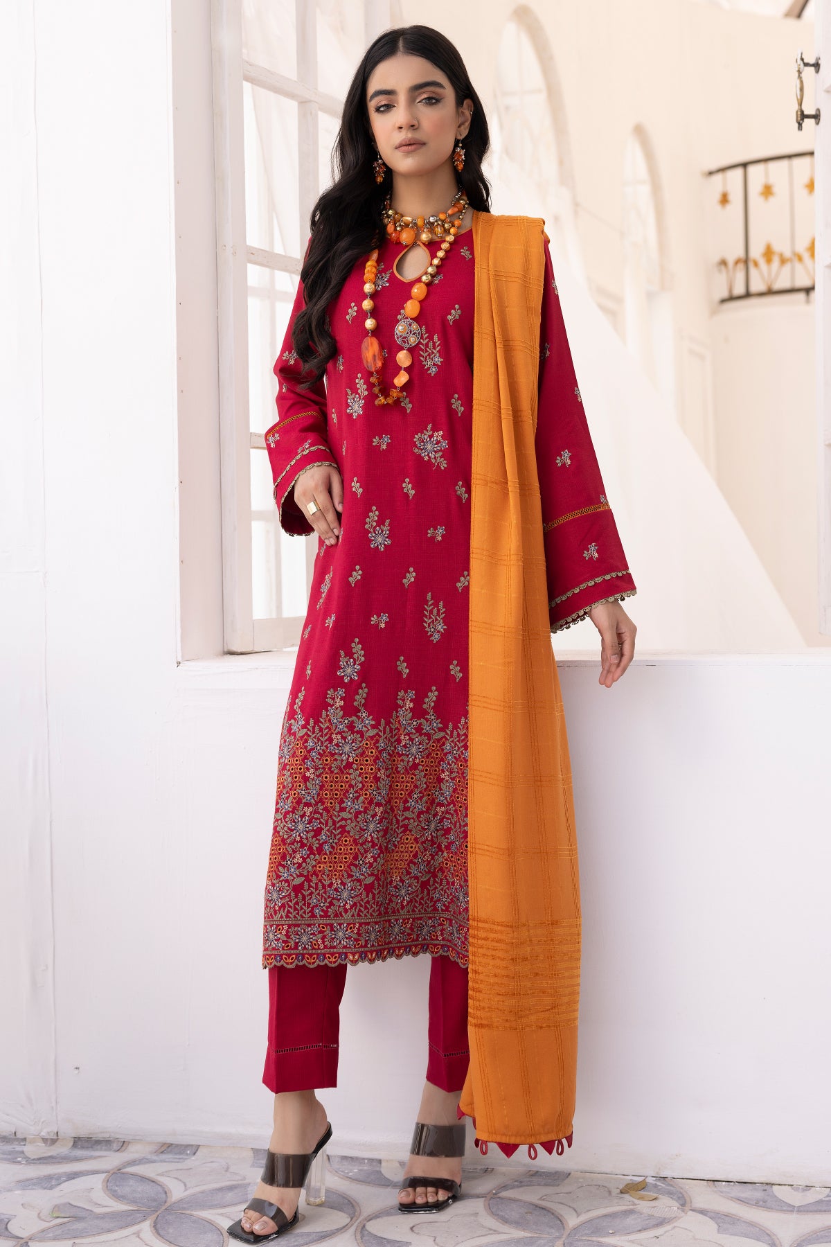 Saffron SA-02 : Unstitched Embroidered Dhanak 3PC