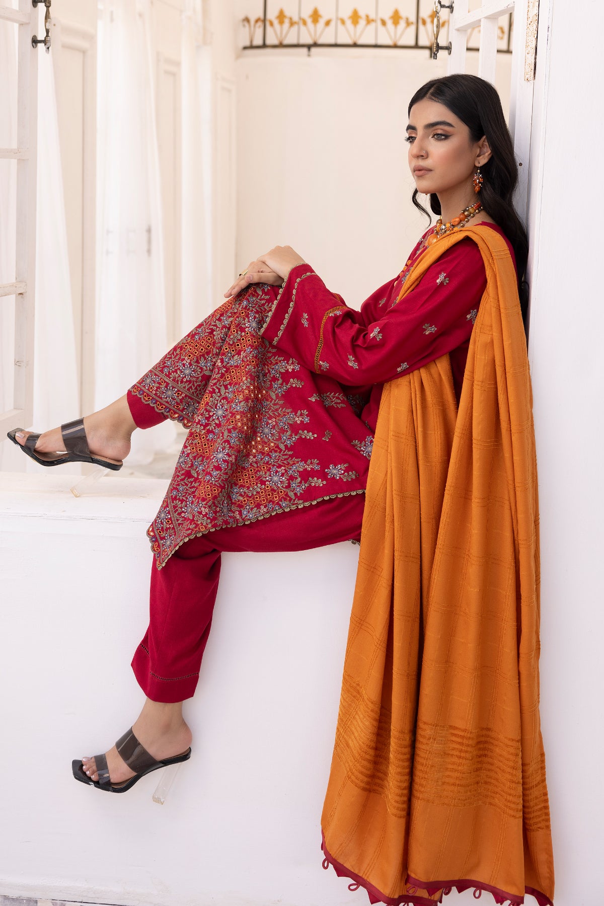 Saffron SA-02 : Unstitched Embroidered Dhanak 3PC