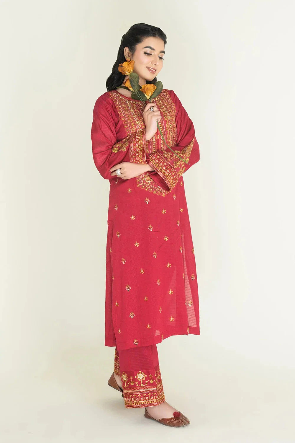 2PC Stitched Embroidered Lawn Shirt & Trouser | RKTE-3854 Embroidered KHAS STORES 