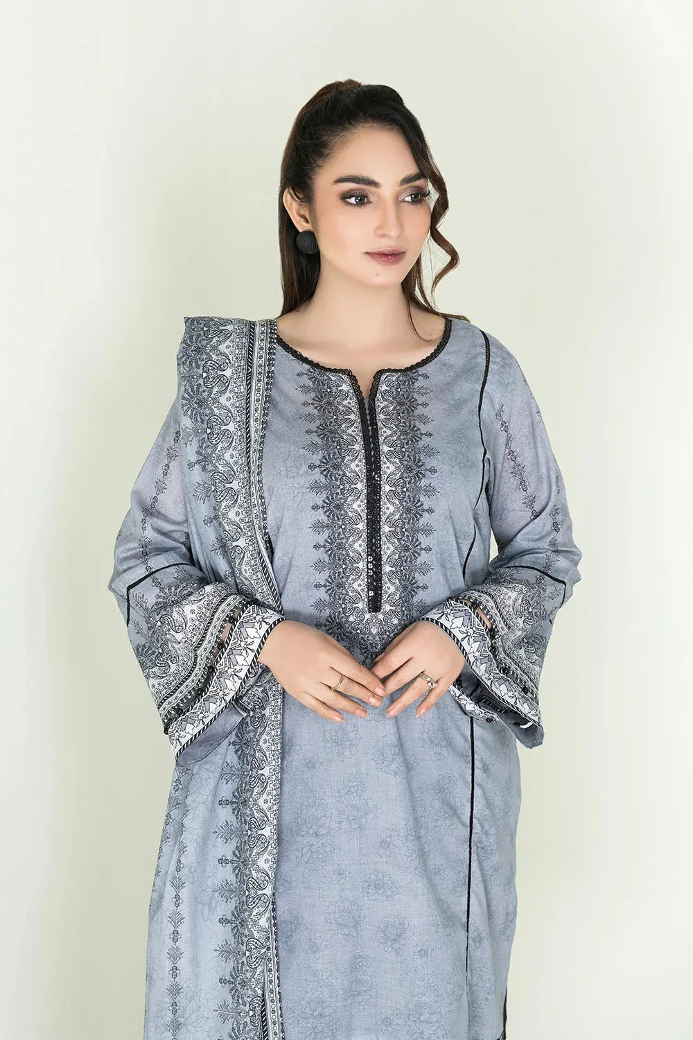 2PC Stitched Printed Lawn Shirt & Dupatta | RTW-KSD-3876 Printed KHAS STORES 