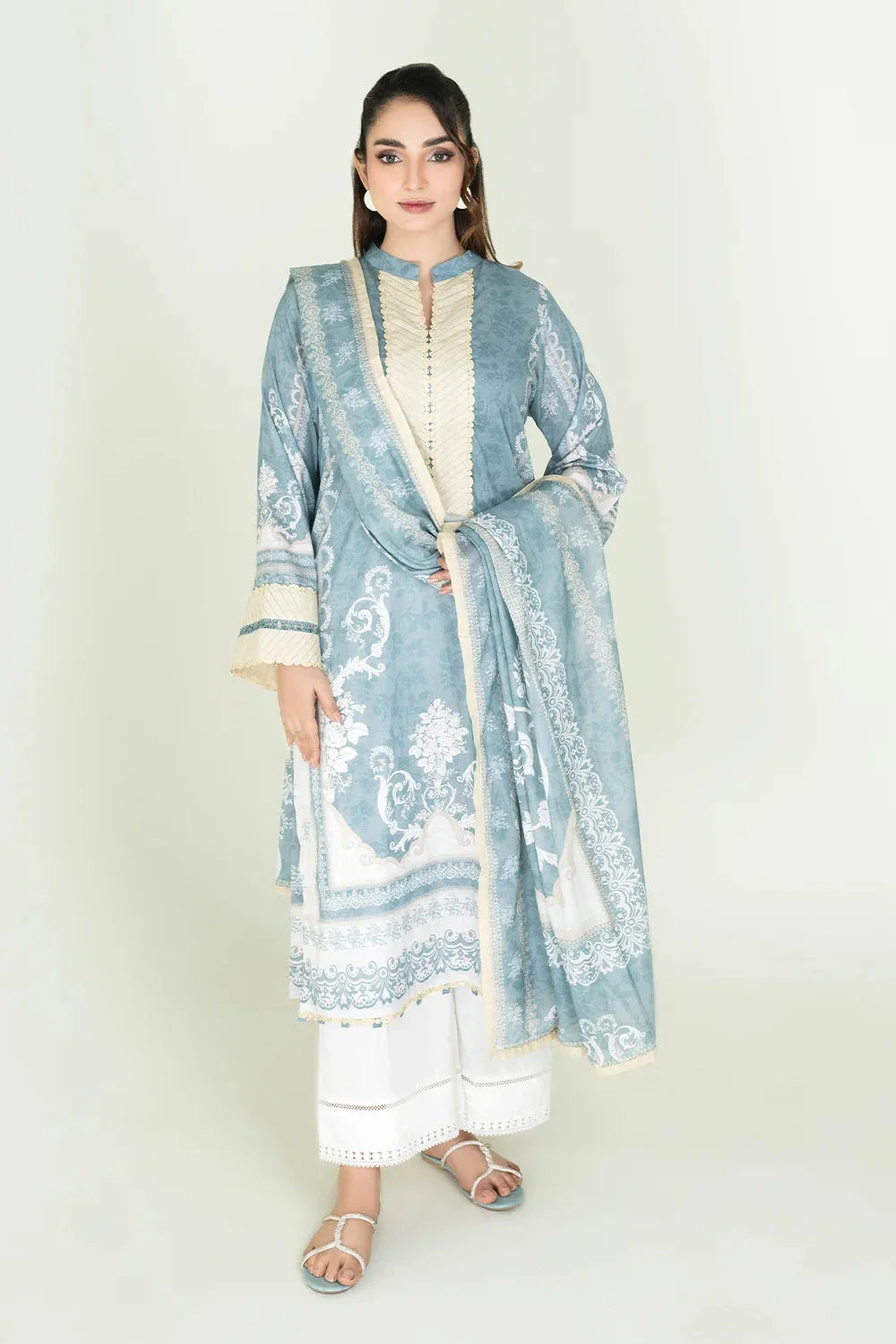 2PC Stitched Printed Lawn Shirt & Dupatta | RTW-KSD-3877 Printed KHAS STORES 