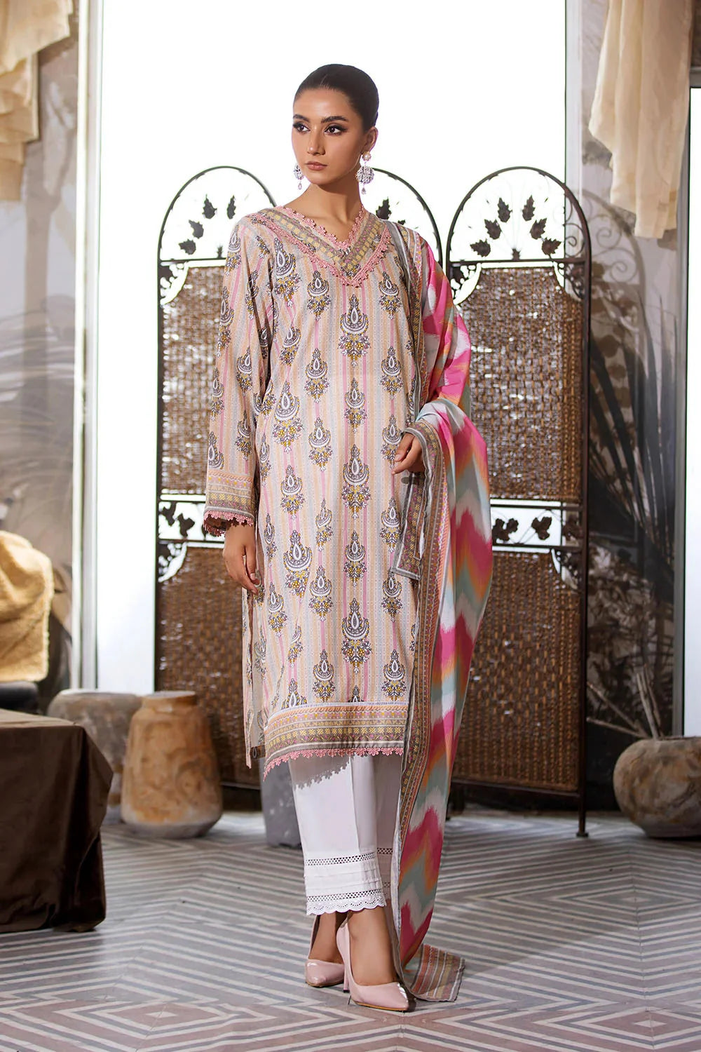 2PC Unstitched Printed Lawn Shirt and Dupatta KSD-2659 Printed KHAS STORES 