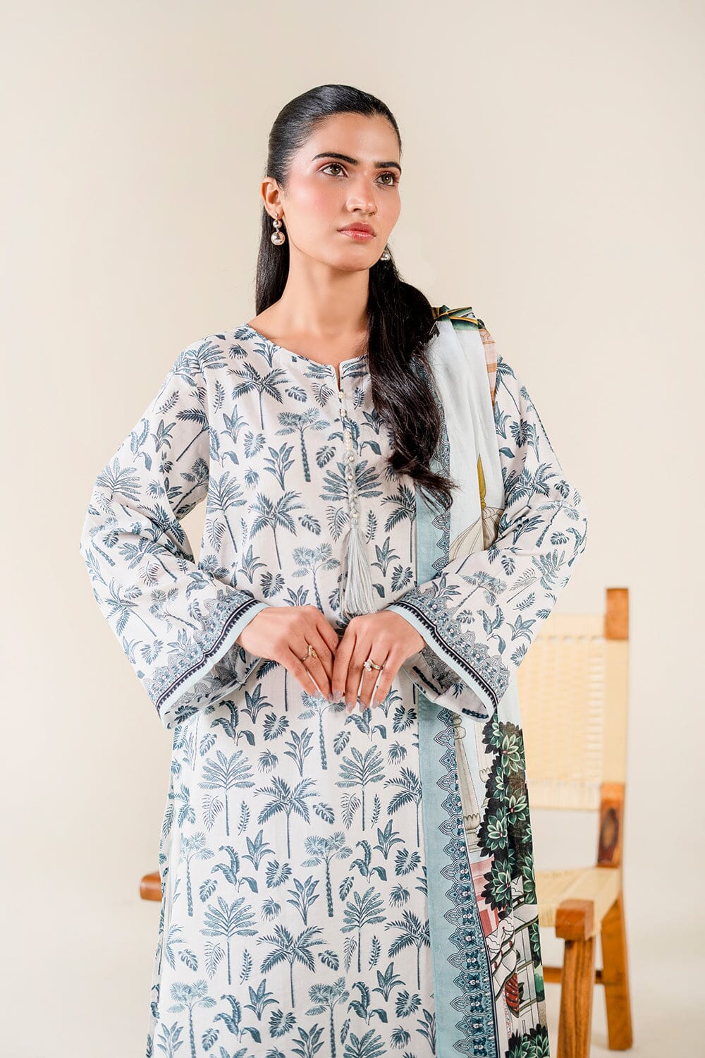 2PC Unstitched Printed Lawn Shirt & Dupatta | KSD-3821 Printed KHAS STORES 