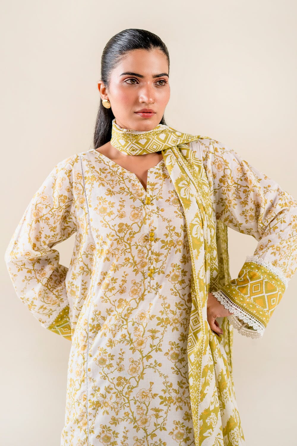 2PC Unstitched Printed Lawn Shirt & Dupatta | KSD-3827 Printed KHAS STORES 