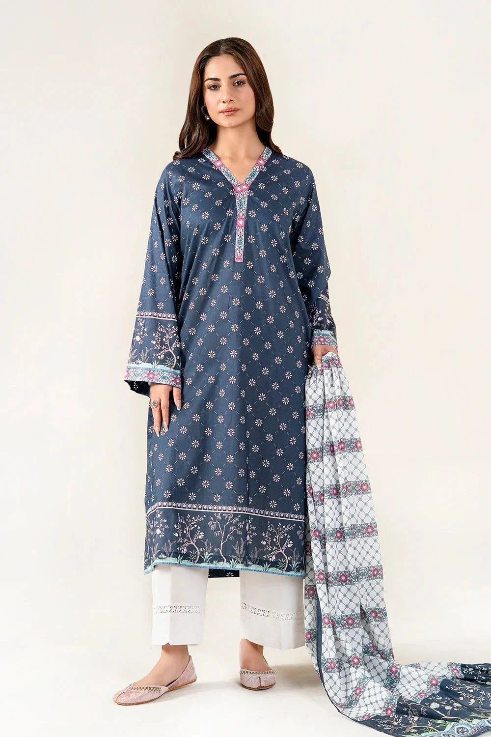 2PC Unstitched Printed Lawn Shirt & Dupatta | KSD-4051 Printed KHAS STORES 