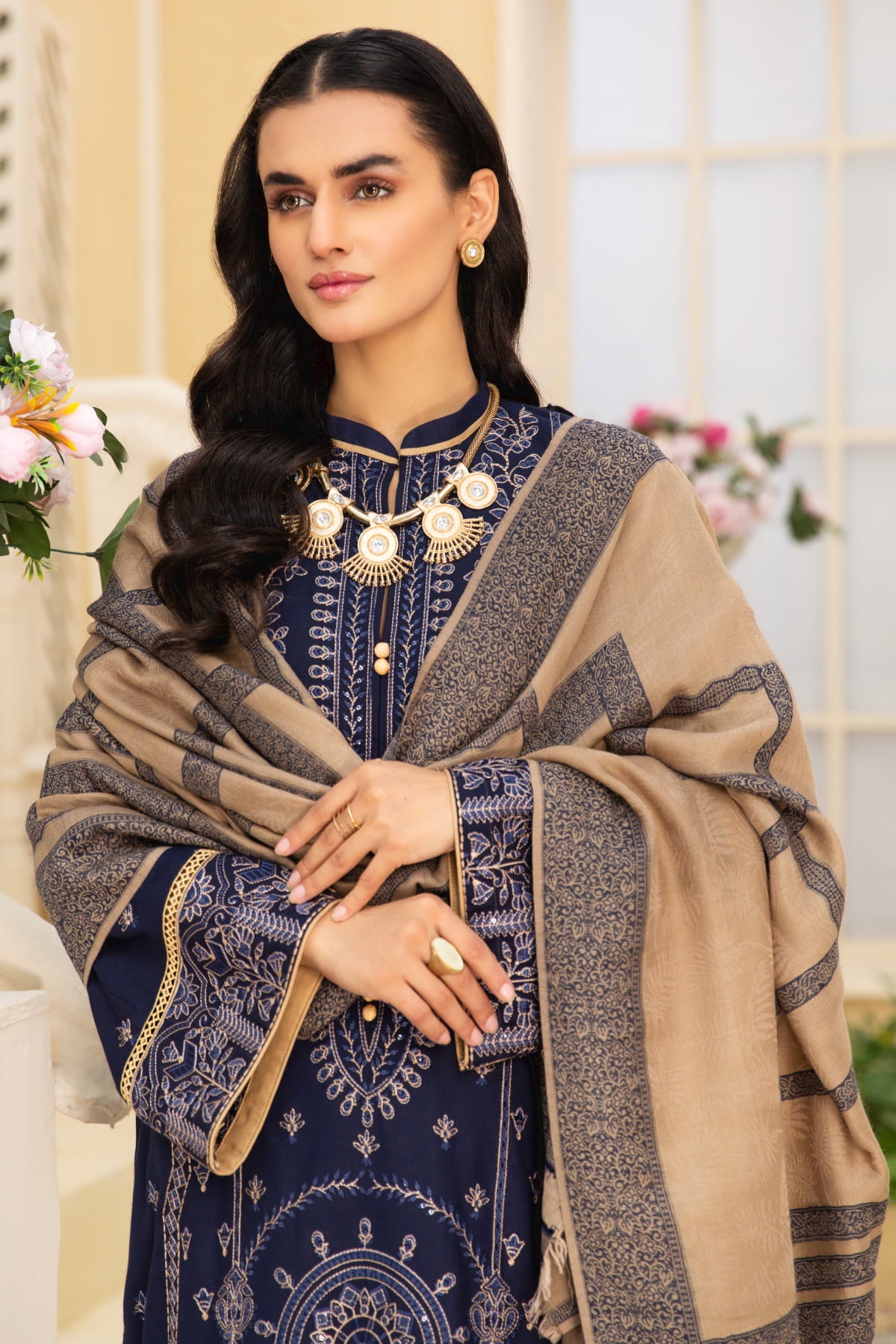 Shafaq SQ-34 : Unstitched Luxury Embroidered Dhanak 3PC