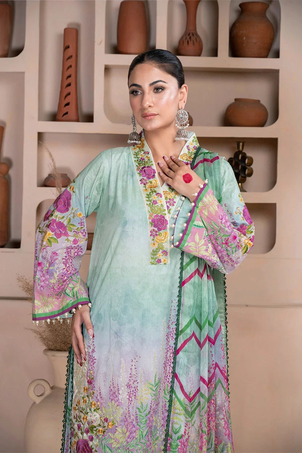 3PC Embroidered Unstitched Lawn Suit KC-3325 Embroidered KHAS STORES 