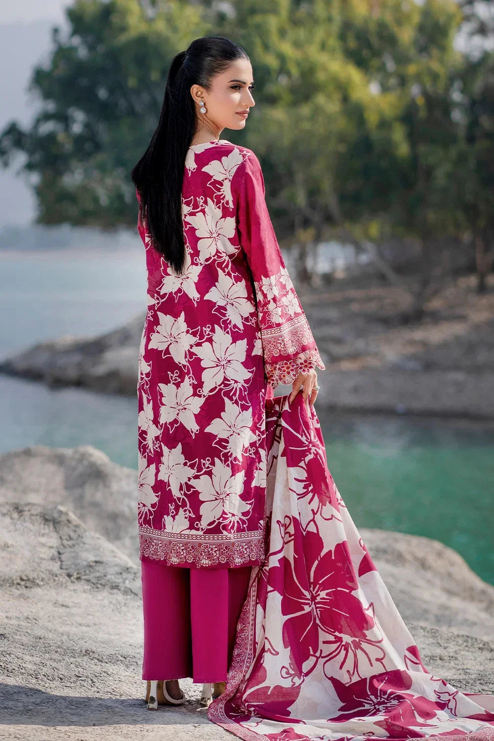 3PC Embroidered Unstitched Lawn Suit | KL-3784 Embroidered KHAS STORES 