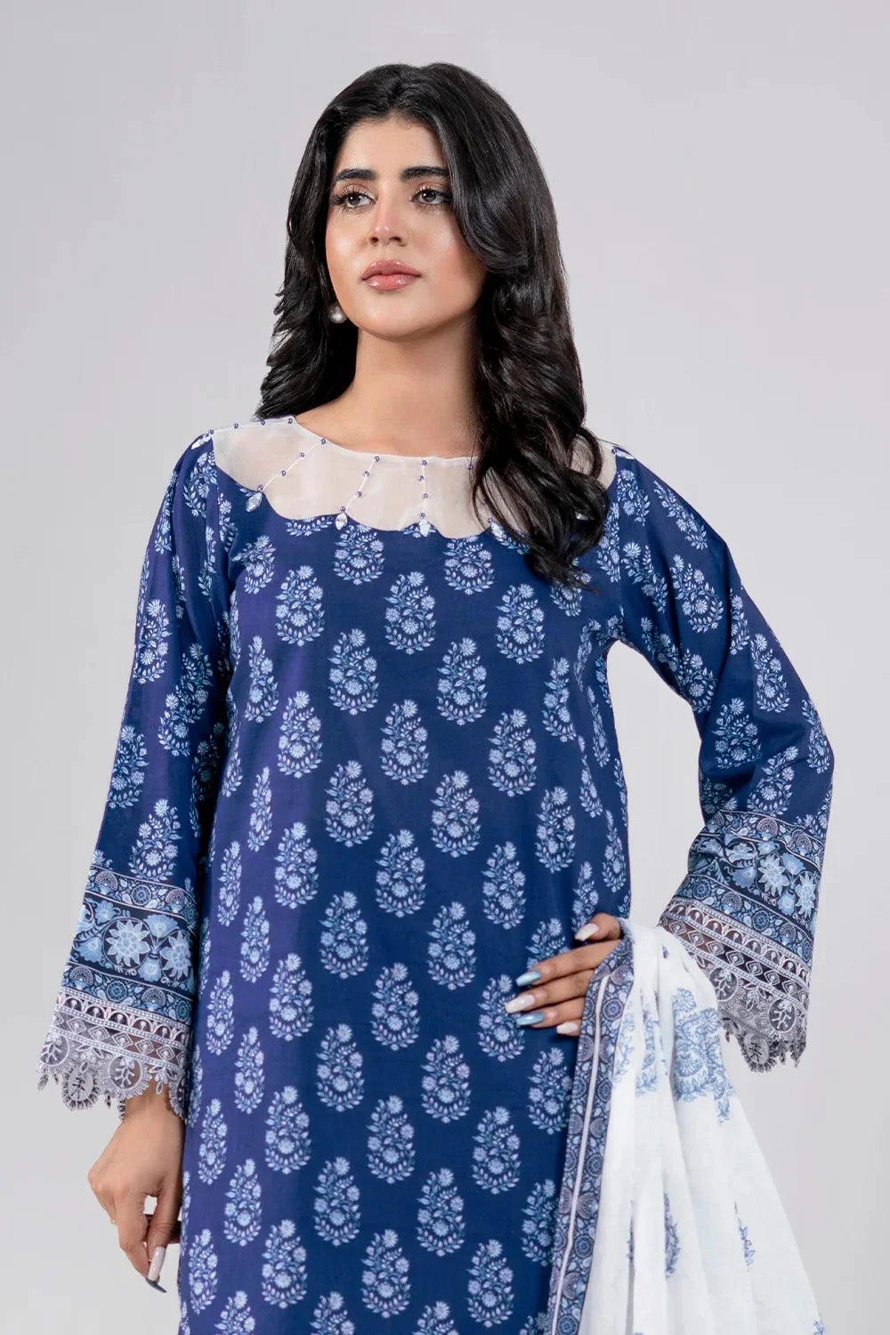3PC Embroidered Unstitched Lawn Suit | KL-4076 Embroidered KHAS STORES 