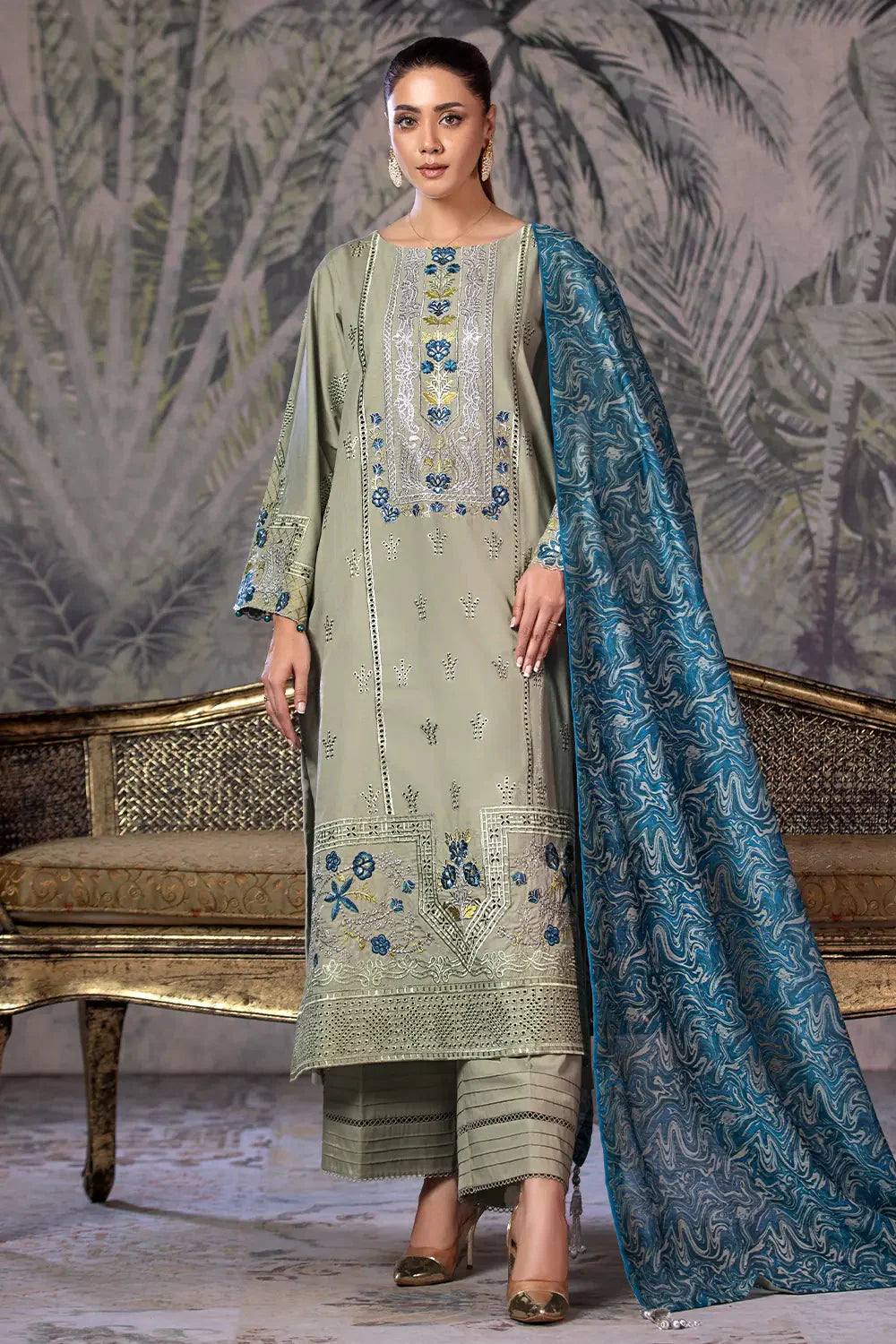 3PC Embroidered Unstitched Schiffli Cambric Suit KCCE-2867 Embroidered KHAS STORES 