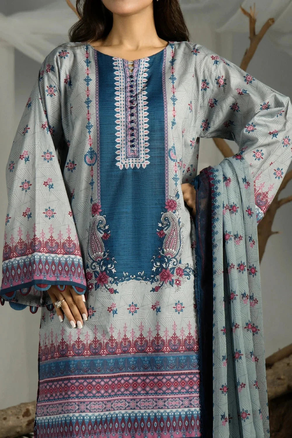3PC Printed Cambric Suit | KCC-4234 Printed KHAS STORES 