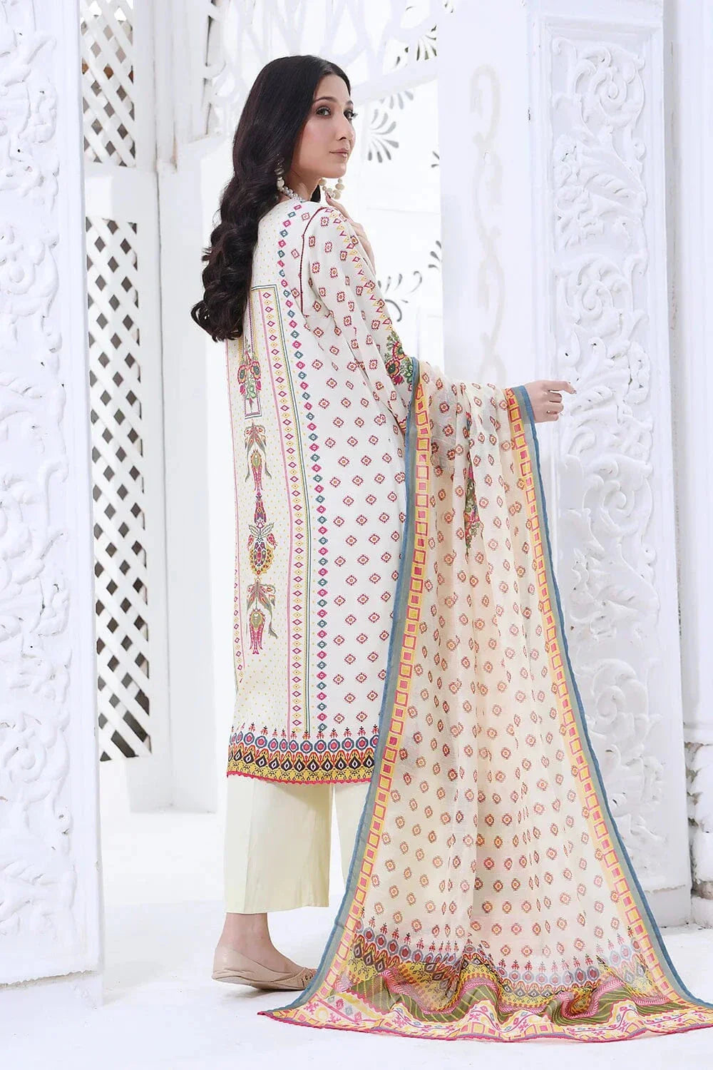 3PC Printed Linen Suit with Printed Monarch Dupatta KTE-1555 Dresses KHAS STORES 