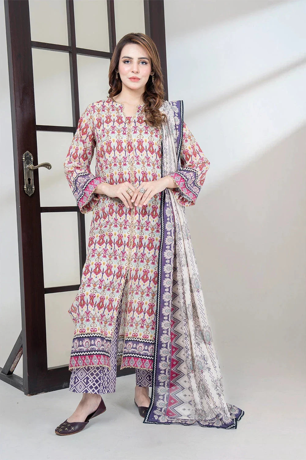 3PC Printed Unstitched Lawn Suit KLA-3404 Printed KHAS STORES 
