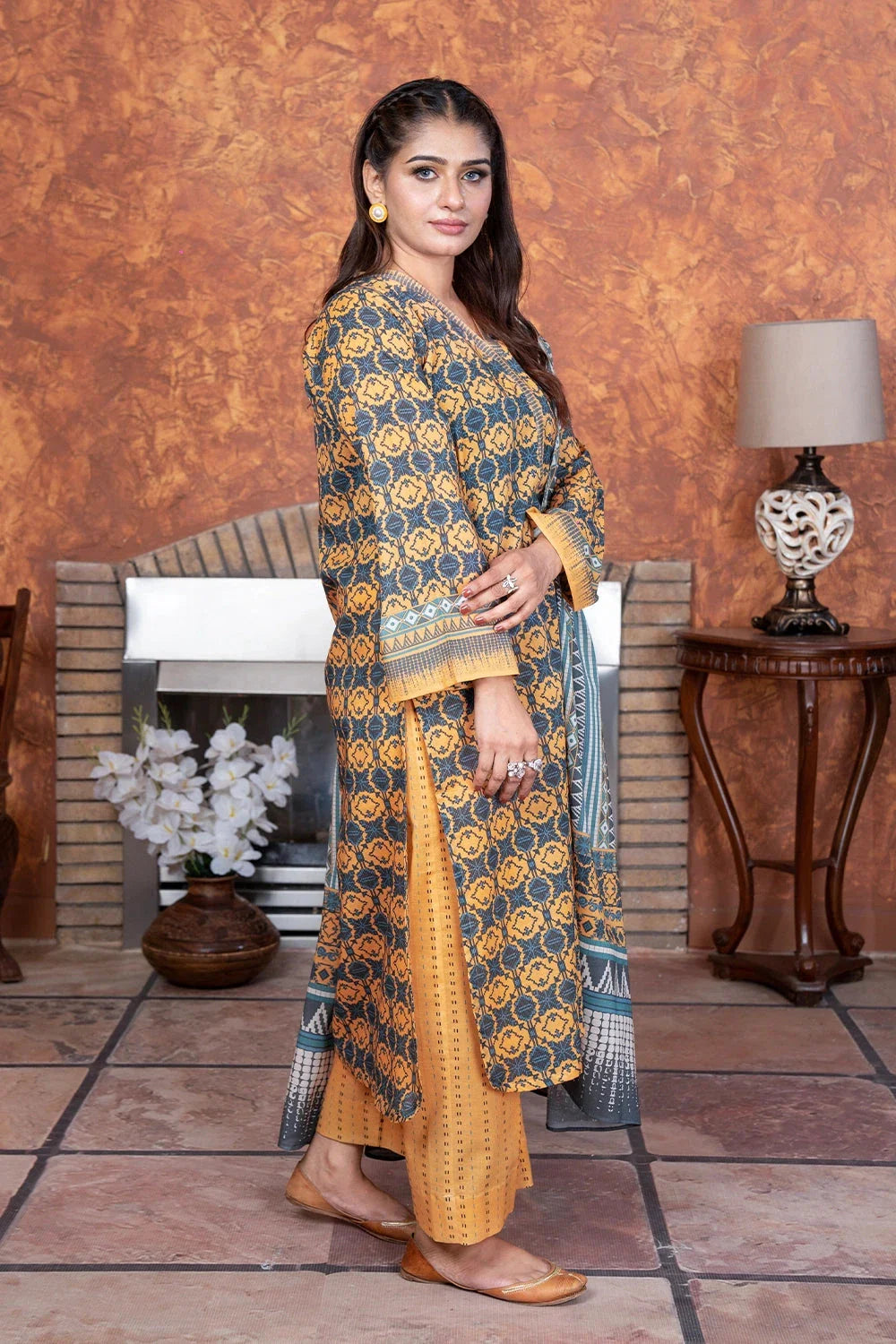 3PC Printed Unstitched Lawn Suit KLA-3405 Printed KHAS STORES 