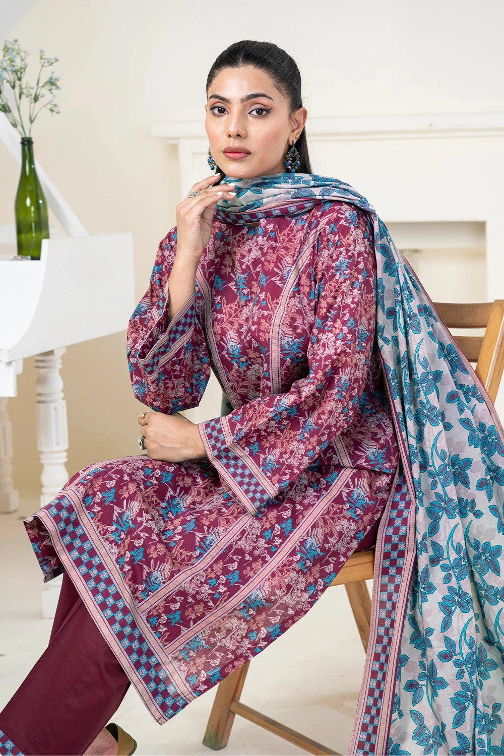3PC Printed Unstitched Lawn Suit KLA-3488 Printed KHAS STORES 