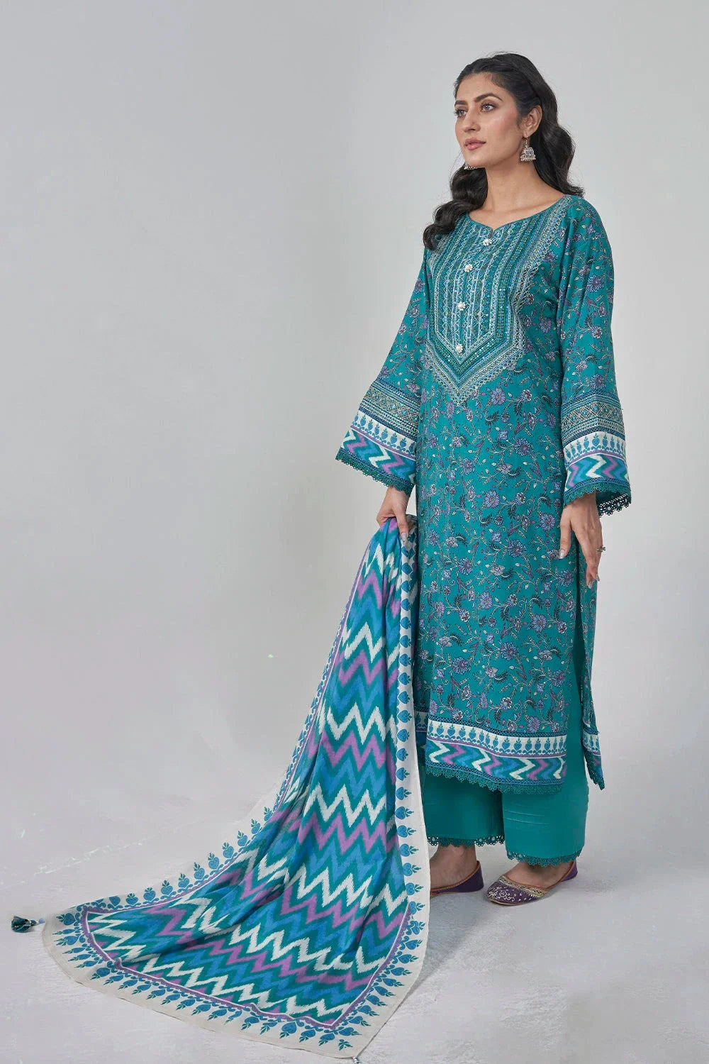 3PC Stitched Embroidered Lawn Suit KL-RTW-3075 KHAS STORES 