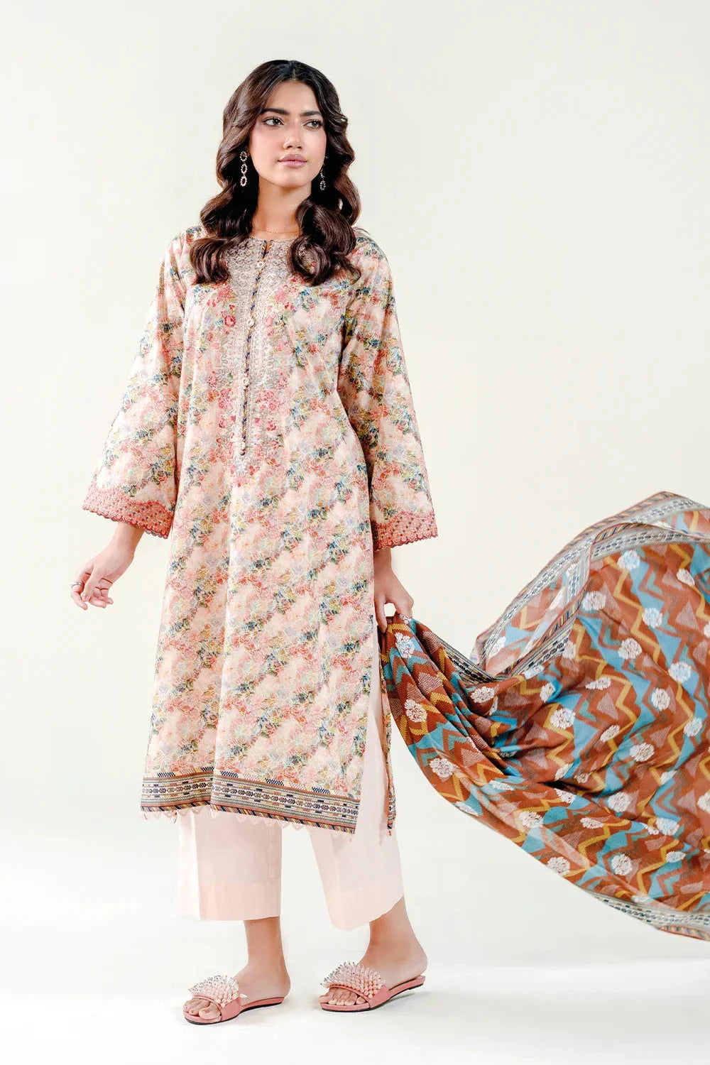 3PC Stitched Embroidered Lawn Suit | KL-RTW-3889 Embroidered KHAS STORES 