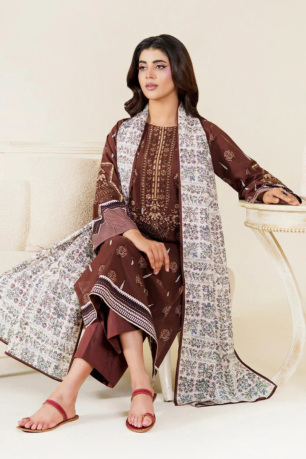 3PC Stitched Embroidered Lawn Suit | KL-RTW-3896 Embroidered KHAS STORES 