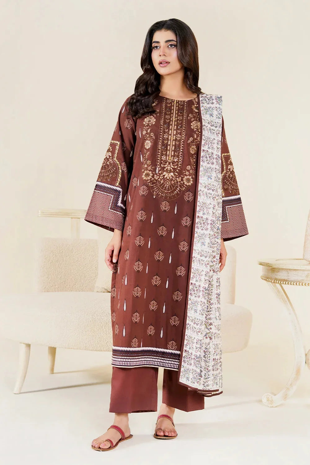 3PC Stitched Embroidered Lawn Suit | KL-RTW-3896 Embroidered KHAS STORES 